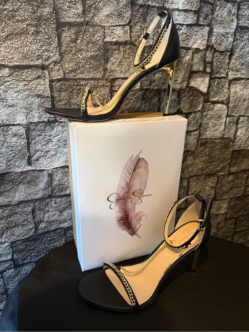 Jessica Simpson ❤️‍🔥 Black Chain-Trim Stiletto Heels NIB